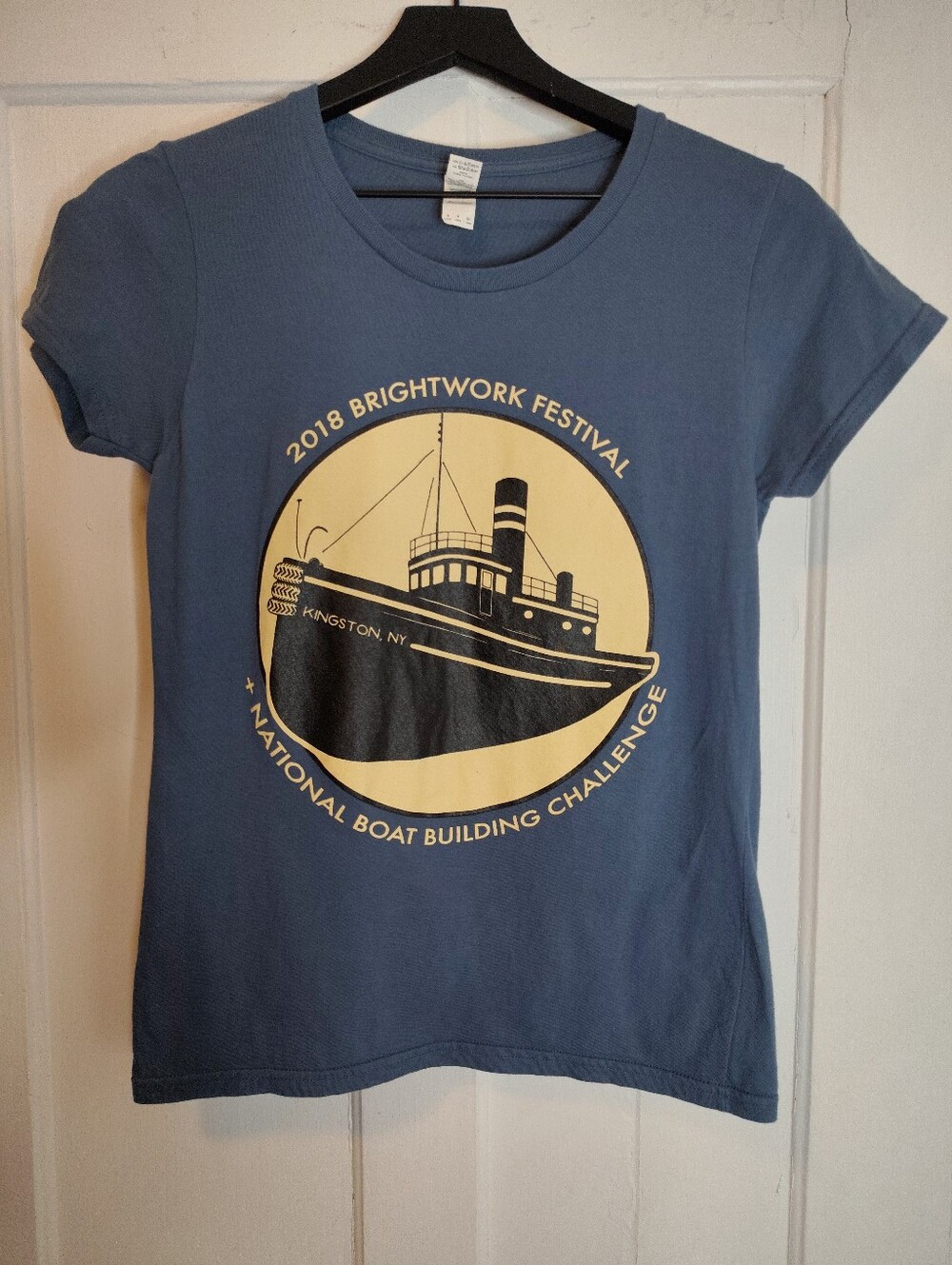 2018 Brightwork Festival Steel Blue Short Sleeve T-Shirt Ladies Cut Small